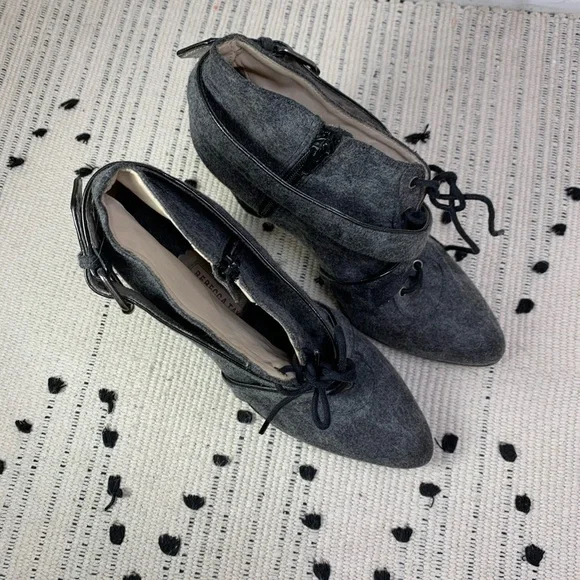 REBECCA TAYLOR Lace Up Heeled Grey Ankle Booties 9 - Picture 2 of 10